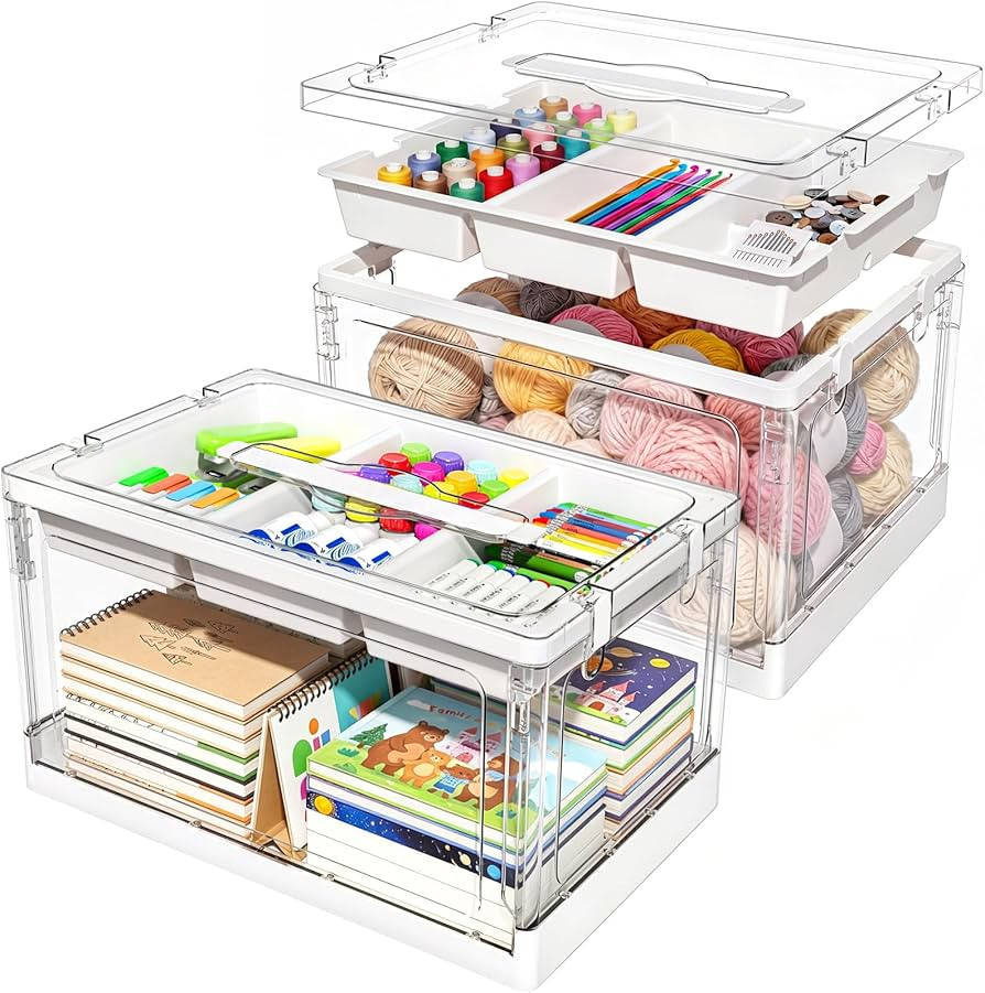 24QT 2Packs Clear Craft Organizers and Storage with Trays, Art Supply Organizer and Storage, Craf... | Amazon (US)