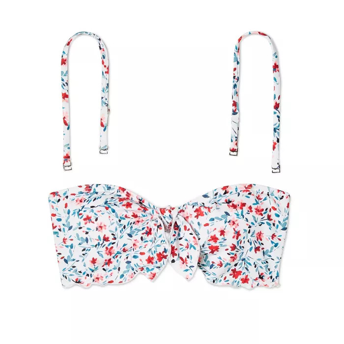 Women's Front Tie Bandeau Bikini Top - Xhilaration™ White Floral | Target