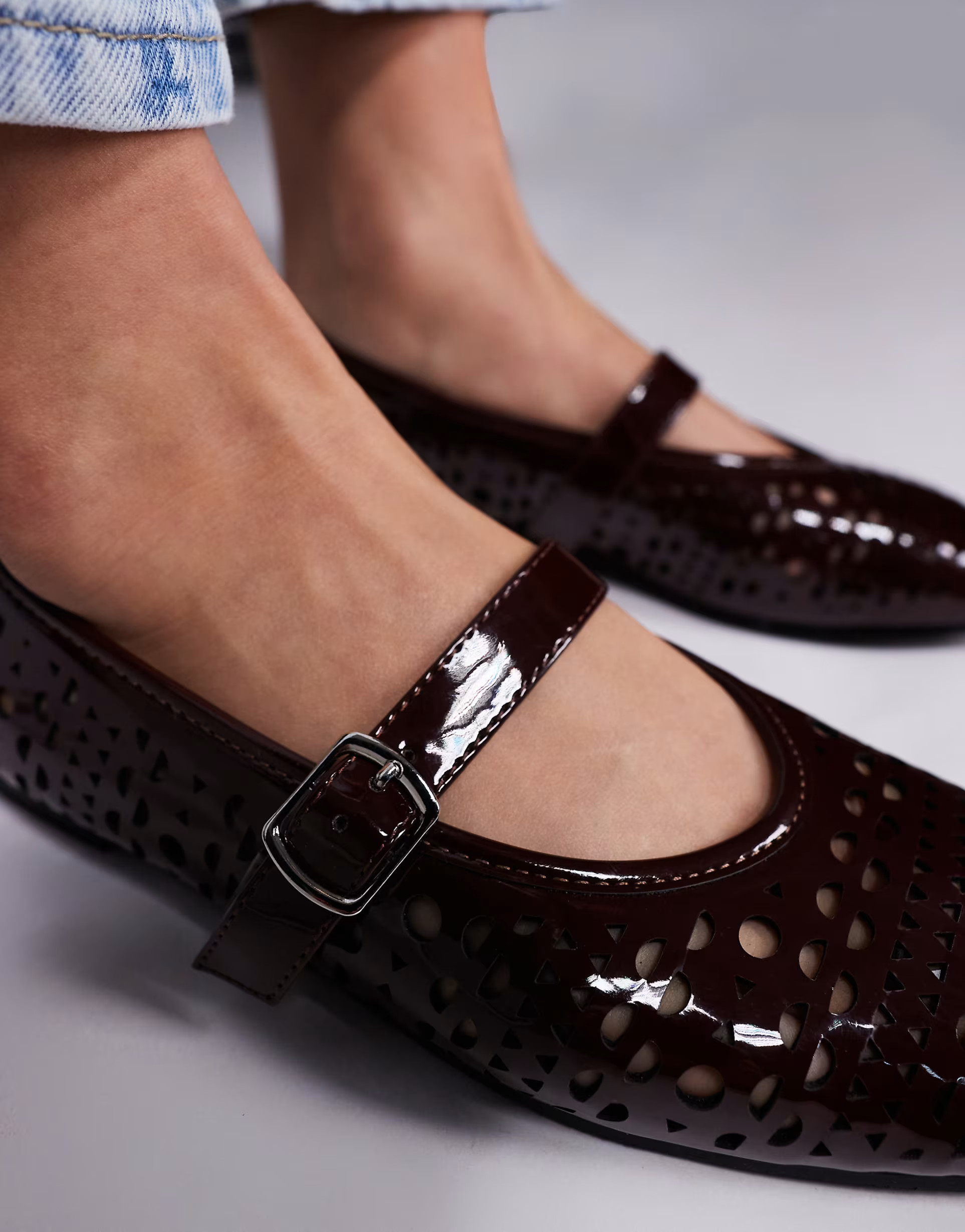 Public Desire Clementina laser cut mary jane ballet flats in brown | ASOS | ASOS (Global)