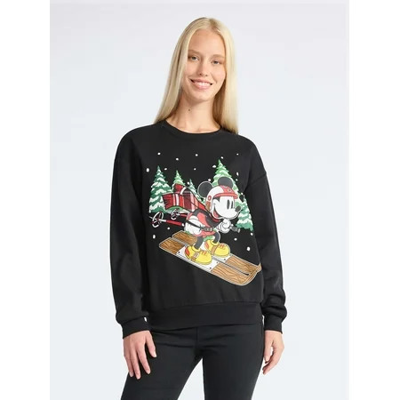 Disney Mickey Mouse Women's Christmas Sweatshirt with Long Sleeves, Sizes XXS-XXL | Walmart (US)