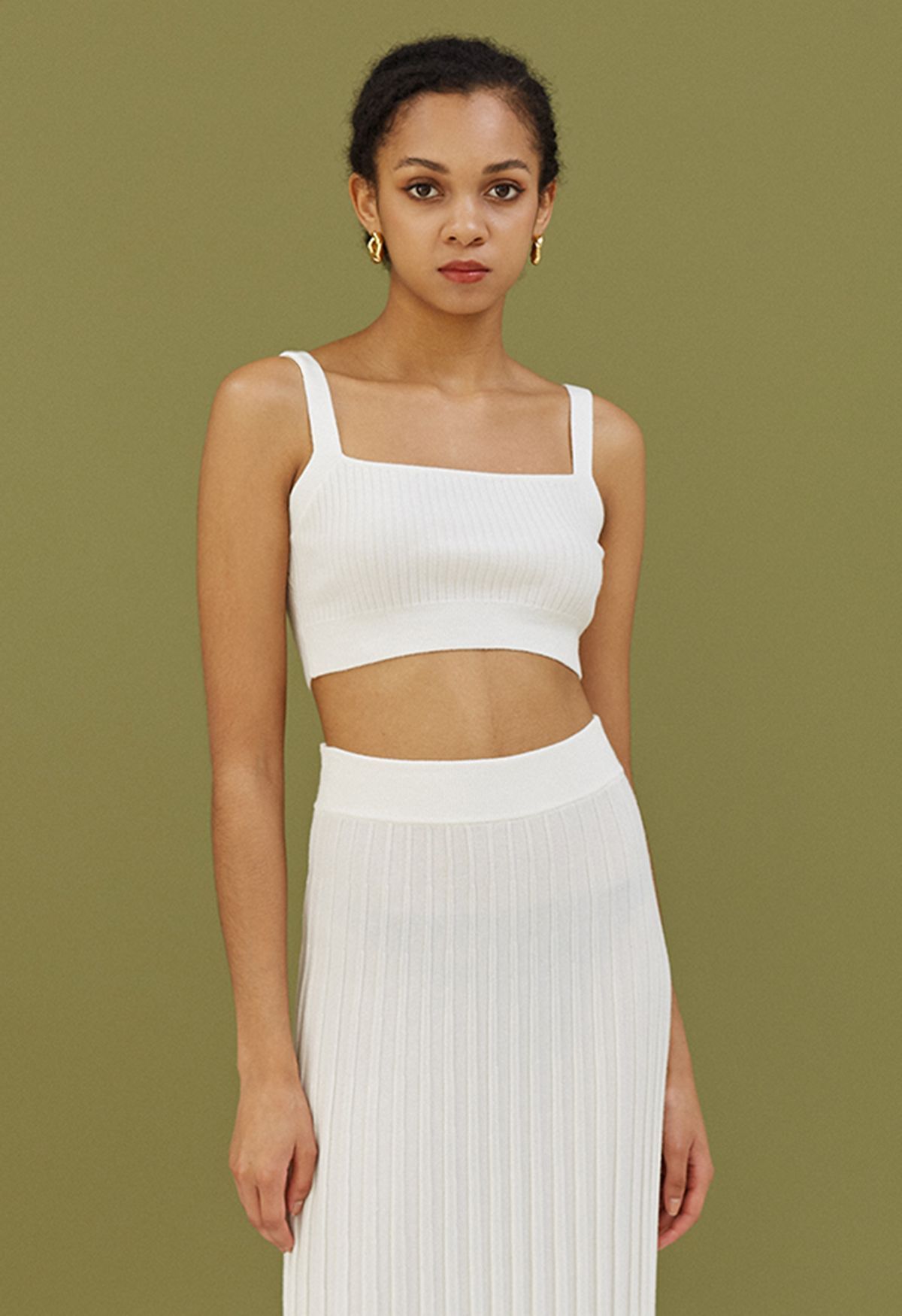 Ultra-Soft Ribbed Cami Knit Cropped Top in White | Chicwish