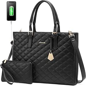 LOVEVOOK Laptop Bag for Women, Work Tote Bag Quilted Leather Computer Shoulder Bag, 15.6 inch Lap... | Amazon (US)
