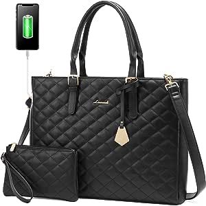 LOVEVOOK Laptop Bag for Women, Work Tote Bag Quilted Leather Computer Shoulder Bag, 15.6 inch Lap... | Amazon (US)