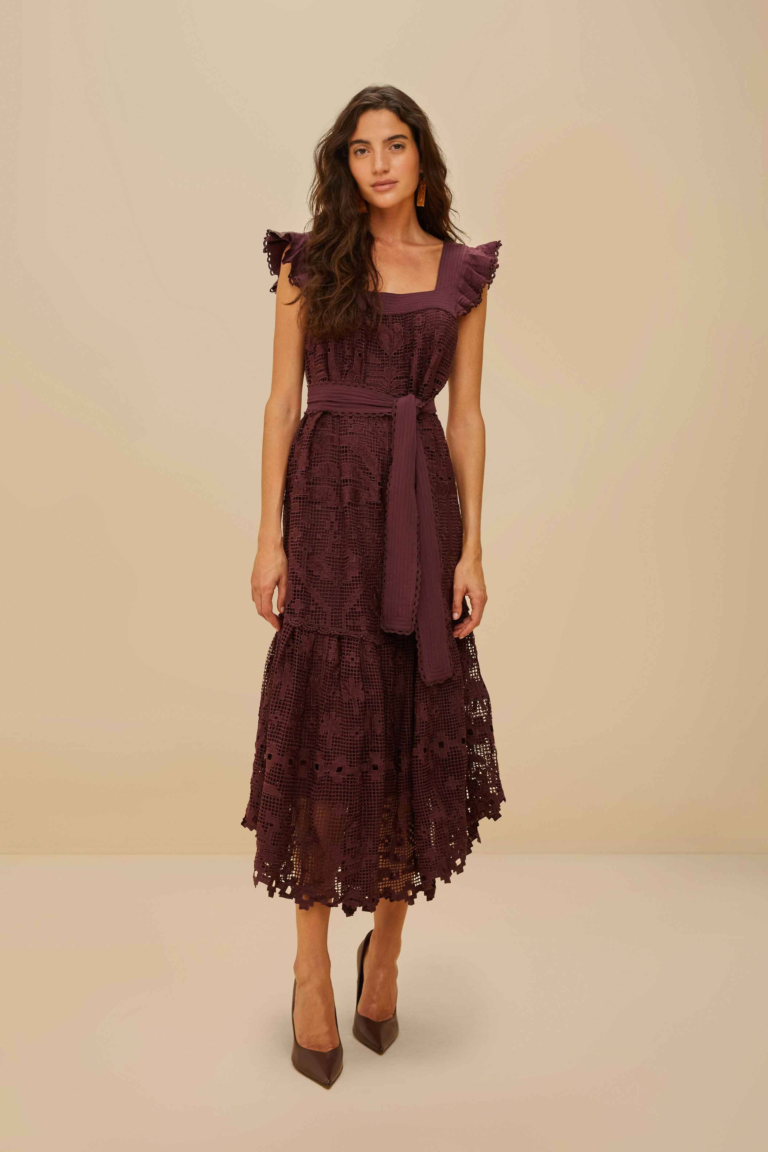 Brown Pineapple Guipure Midi Dress | FarmRio (US)