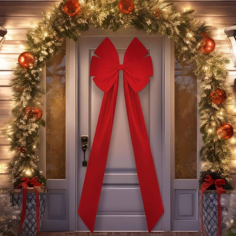 XunYee 82.6 x 27.5 Inch Christmas Extra Large Front Door Bow Decorations Giant Oversized Velvet T... | Amazon (US)