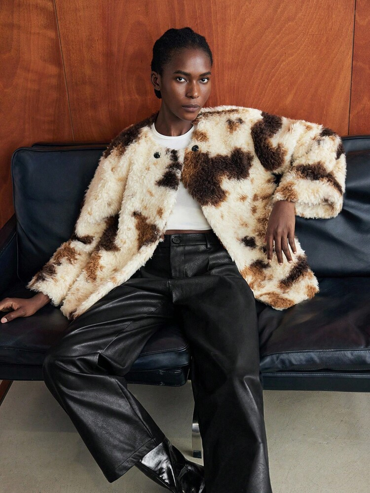 Maija Giacca Di Pelliccia Finta Colorblock Alla Moda Da Donna, Autunno/Inverno | SHEIN