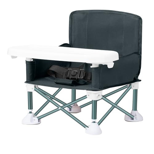 Agudan Toddler Travel Booster Seat - Baby Foldable Camping Chair | Baby Beach Chair with Removable Dining Tray for Boys Girls (Cyan Gray) | Amazon (US)