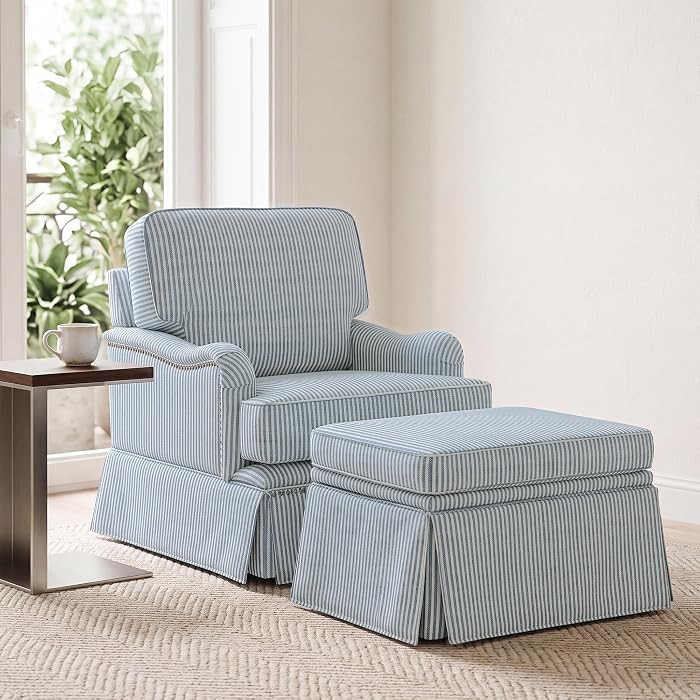 Swivel Accent Chair with Storage Ottoman, Pinstripe Blue, Set of 1 | Amazon (US)