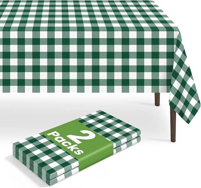 2 Pack Dark Green and White Checkered Tablecloth, Plastic Table Cloths for Parties Disposable, 54... | Amazon (US)