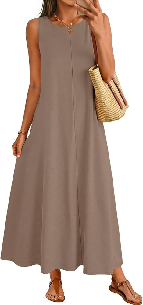 MEROKEETY Women's 2026 Summer Maxi Dress Sleeveless Crewneck Casual Loose Beach Vacation Basic Lo... | Amazon (US)