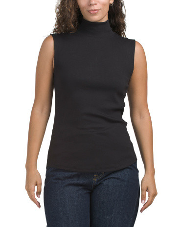 Pima Cotton Blend Mock Neck Sleeveless Ribbed Top | TJ Maxx
