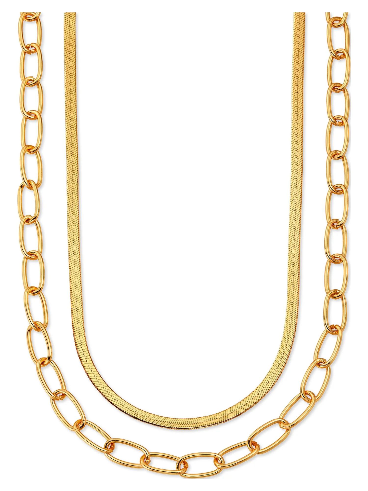 Scoop Womens 14KT Gold Flash Plated Brass Herringbone Link Chain Layered Necklace | Walmart (US)