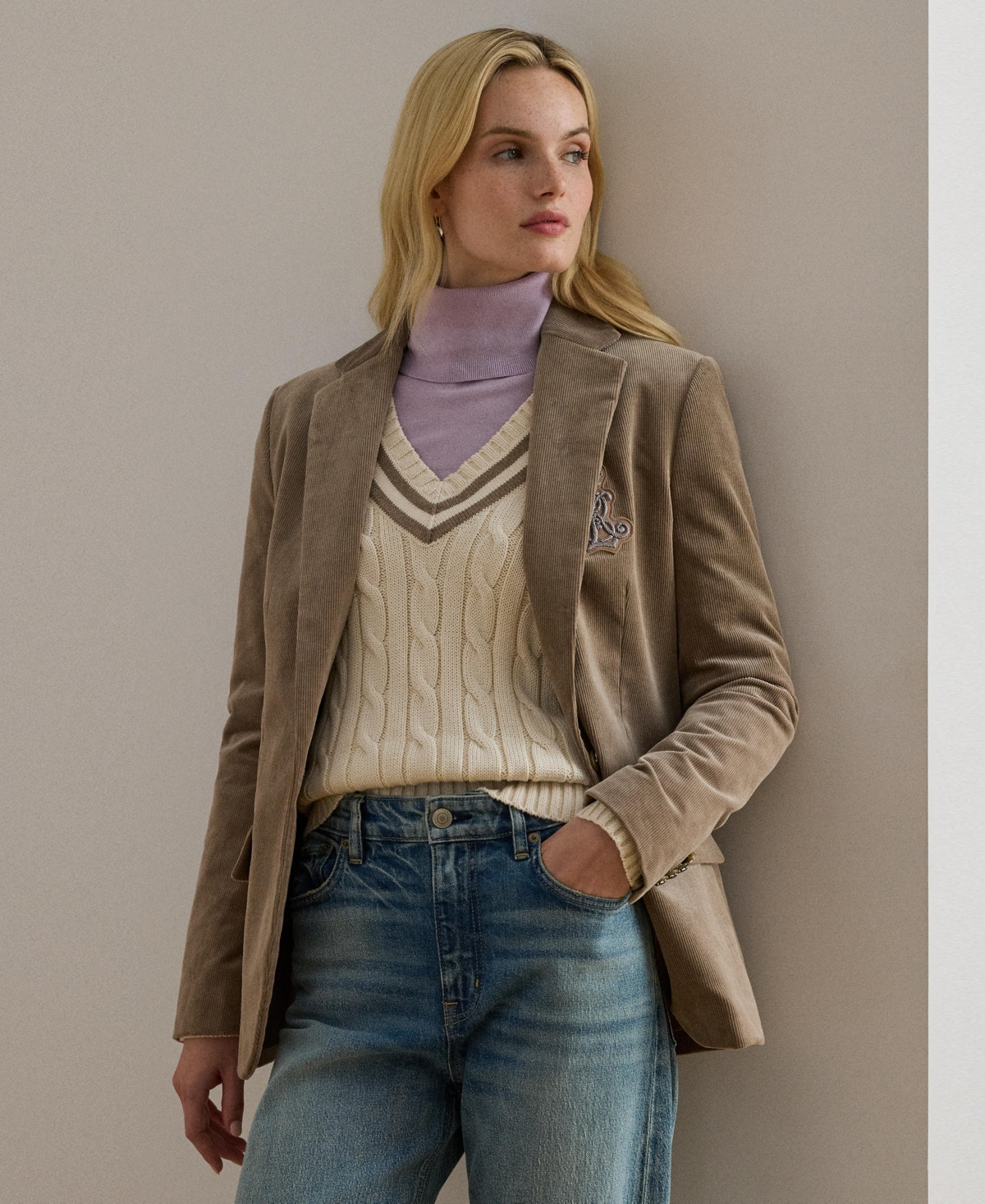 Lauren Ralph Lauren Women's Bullion Corduroy Long Sleeve Blazer - Taupe Brown | Macy's