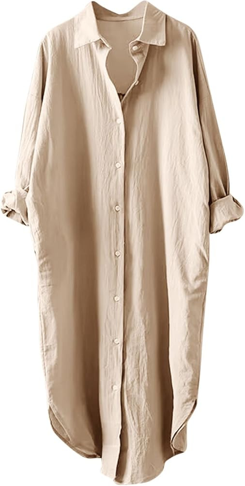 NATHGAM Women's Long Sleeve Maxi Cardigans Casual Loose Open Front Cotton Linen Coat Cardigan But... | Amazon (US)