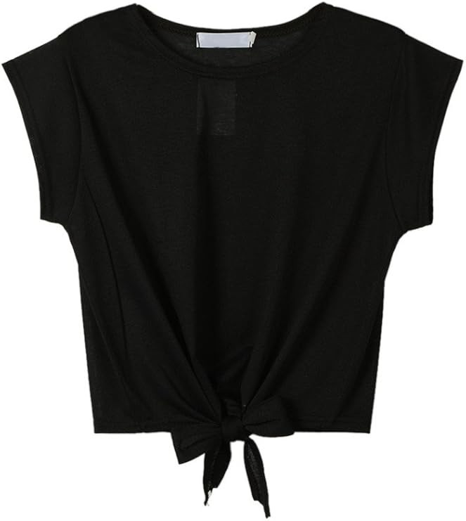 PERSUN Women's Tied Up Crop Top Casual Round Neck Short Sleeve T-Shirt | Amazon (US)
