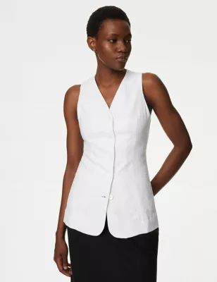 Linen Blend Button Through Longline Waistcoat | Marks & Spencer (UK)