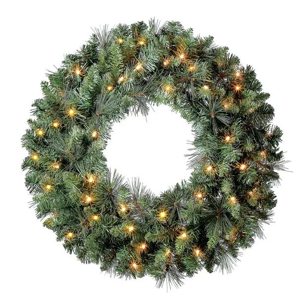 Holiday Time Pre-Lit Scottsdale Artificial Christmas Wreath, 24", Clear Lights | Walmart (US)
