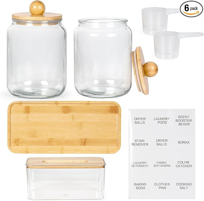Glass Laundry Jars with Airtight Lids - Kitchen & Laundry Room Organization Containers with Dryer... | Amazon (US)