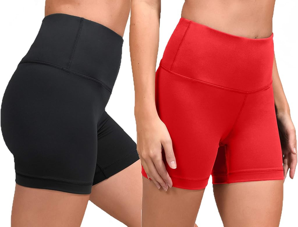 90 Degree By Reflex High Waist Power Flex Yoga Shorts - Tummy Control Biker Shorts for Women 2 Pa... | Amazon (US)