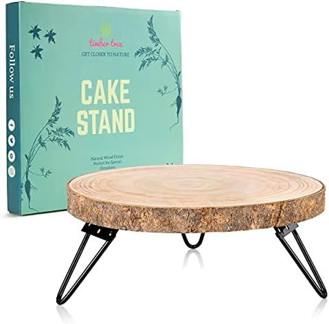 Timber Tree 10 inch Wood Cake Stand for Dessert Table - Round Rustic Cake Holder Tray Wooden Serving | Amazon (US)