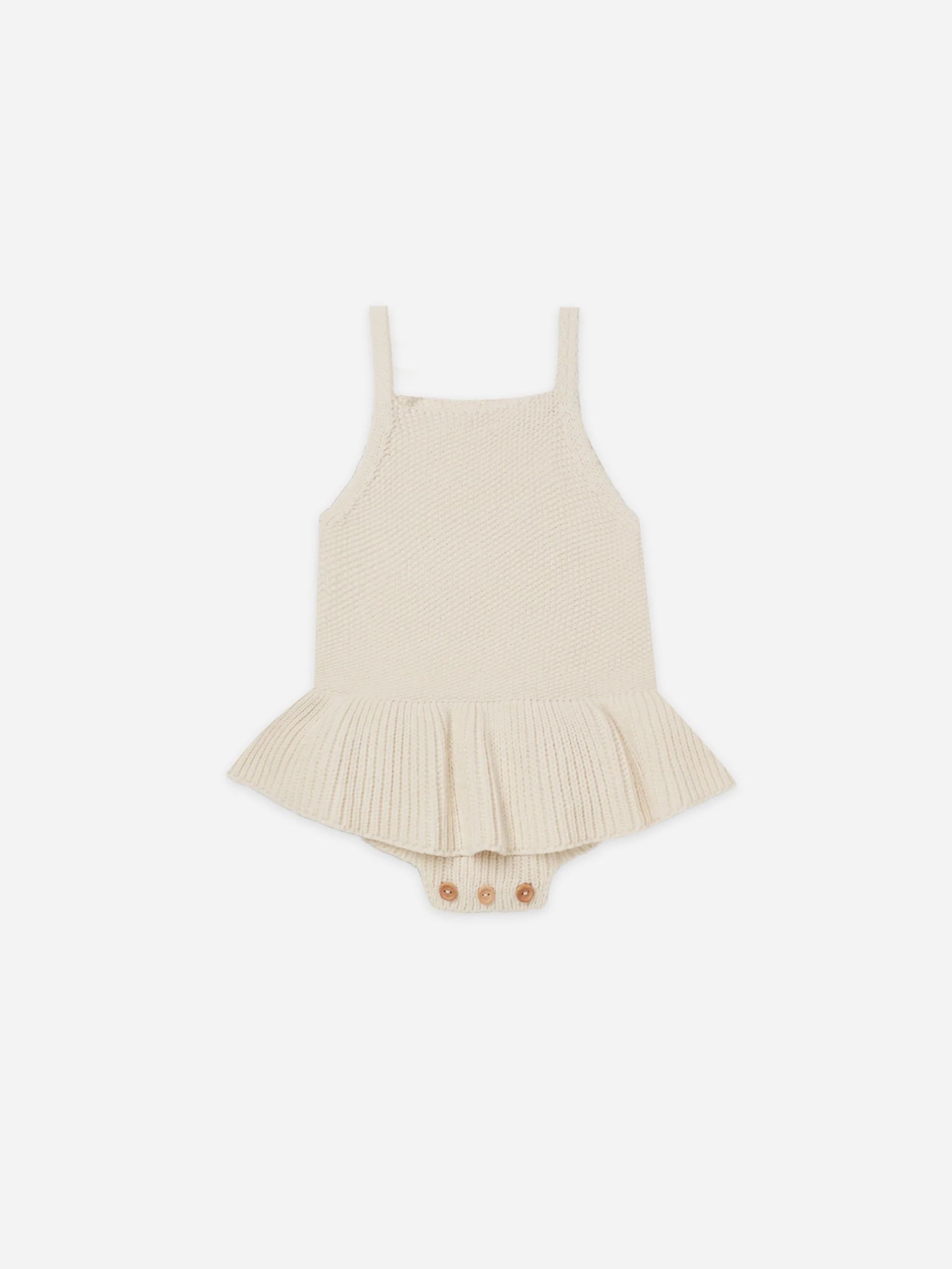 knit ruffle romper | natural | Quincy Mae