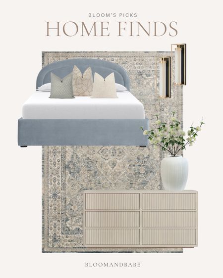 Loving this blue! The rug is so beautiful! 

Area rug/primary bedroom/long dresser/sconces/neutral living/throw pillows

#LTKU #LTKstyletip #LTKhome