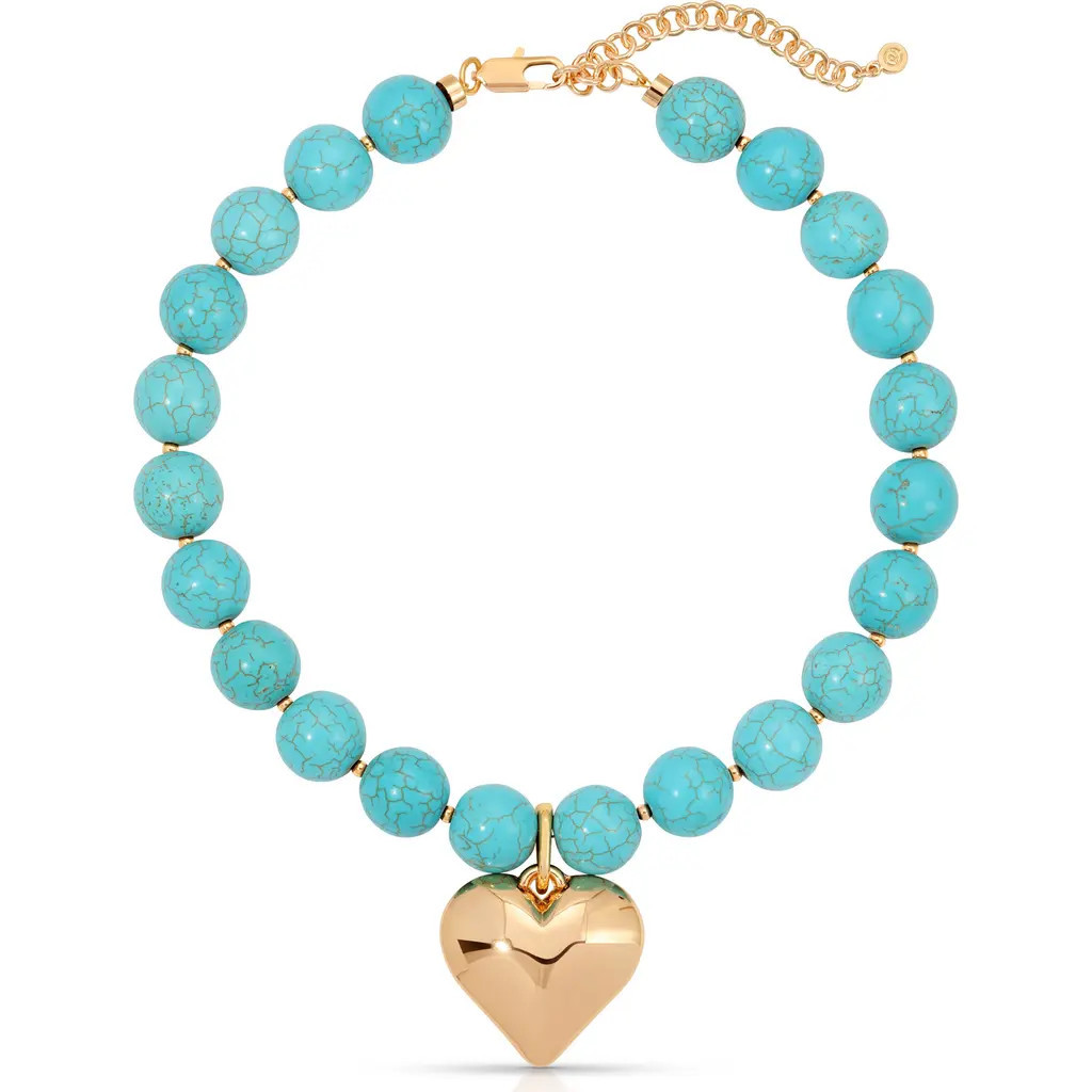 Ettika Chunky Beaded Heart Pendant Necklace in Turquoise at Nordstrom | Nordstrom