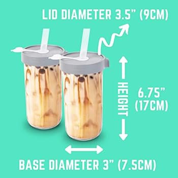Reusable Boba Cup with Lids and Straw (22oz | Set of 2 Glass Bubble Tea Cup) - Boba Tea Cup Tumbl... | Amazon (US)