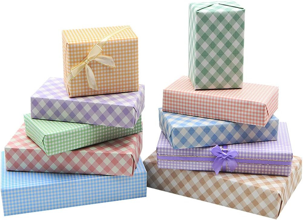Classic Plaid Wrapping Paper, Popular Light Color in White Kraft Gift Wrapping Paper, 20x28 inches per sheet (10 sheets: 38 sq. ft. ttl.), Folded Paper for Families, Friends, Kids in Birthday, Wedding, Baby Shower, Congrats and Holiday | Amazon (US)