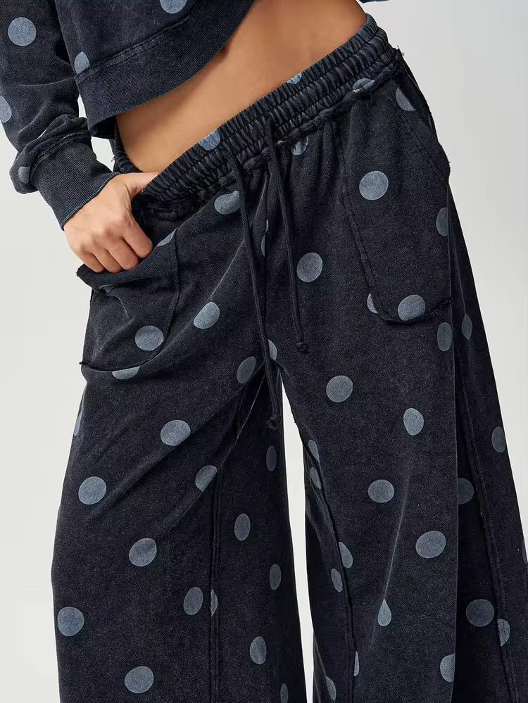 Bohemela Summer/Fall | Women's Casual Boho Vintage Black Knit Loose Wide-Leg Pants | Retro Polka ... | SHEIN