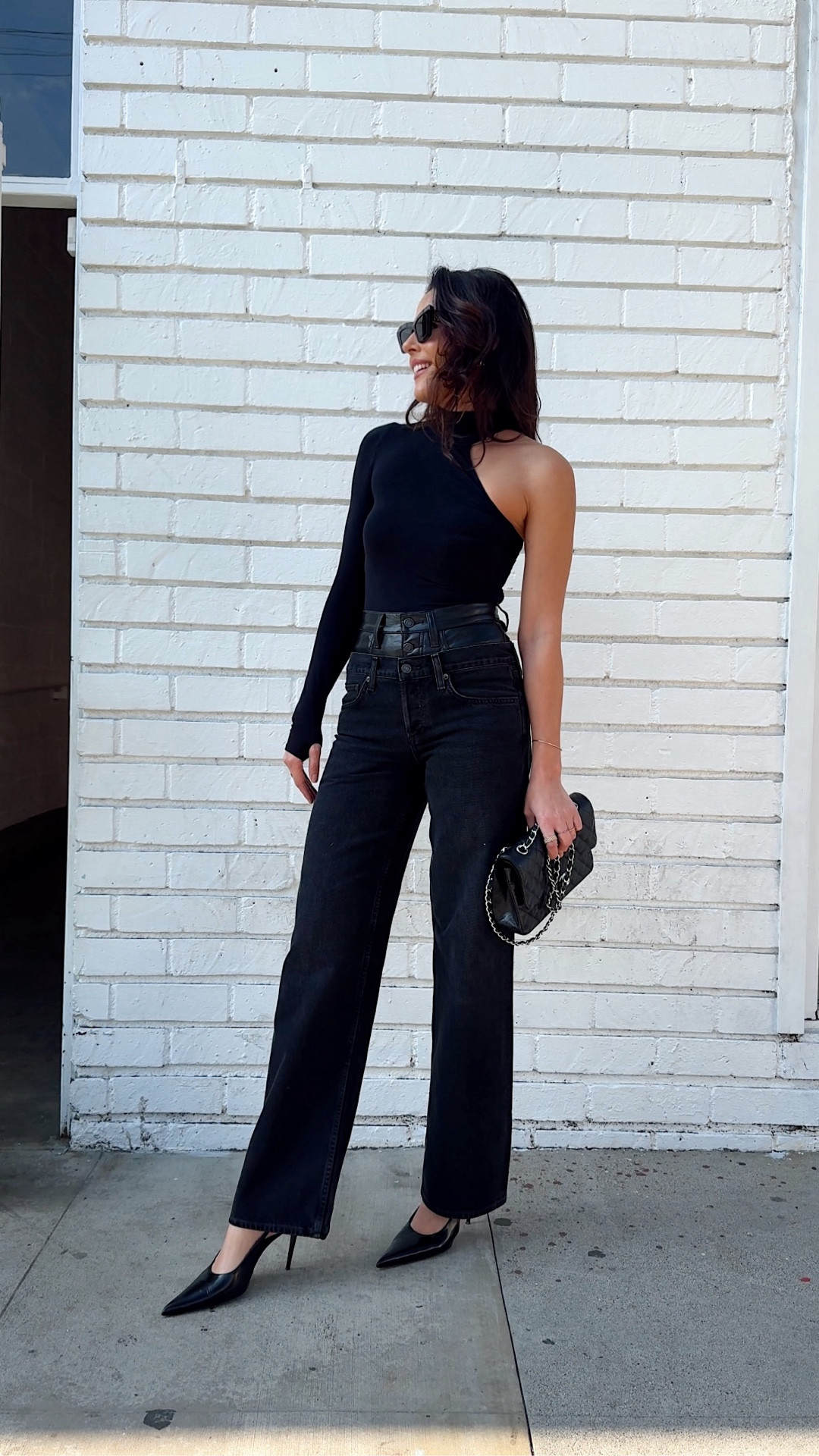 Denim obsession on sale . 🖤 The layered waistband + recycled leather-blend panels make these jeans look so unique. High-waisted, straight-leg and so flattering — even if I wish they were a touch longer. This top is an old favorite, and I found a few similar options (including one from the same brand) for you ladies. Use Code: Spring20 on Shopbop pieces

#LTKOver40 #LTKSaleAlert #LTKootd