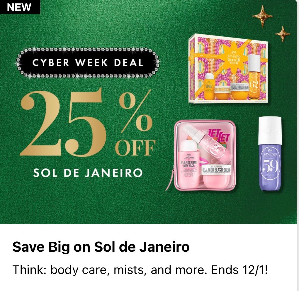 Get 25% off my Sol de Janeiro favs @sephora 

Ends Dec 1 

#sephorasale 

#LTKHoliday #LTKCyberWeek