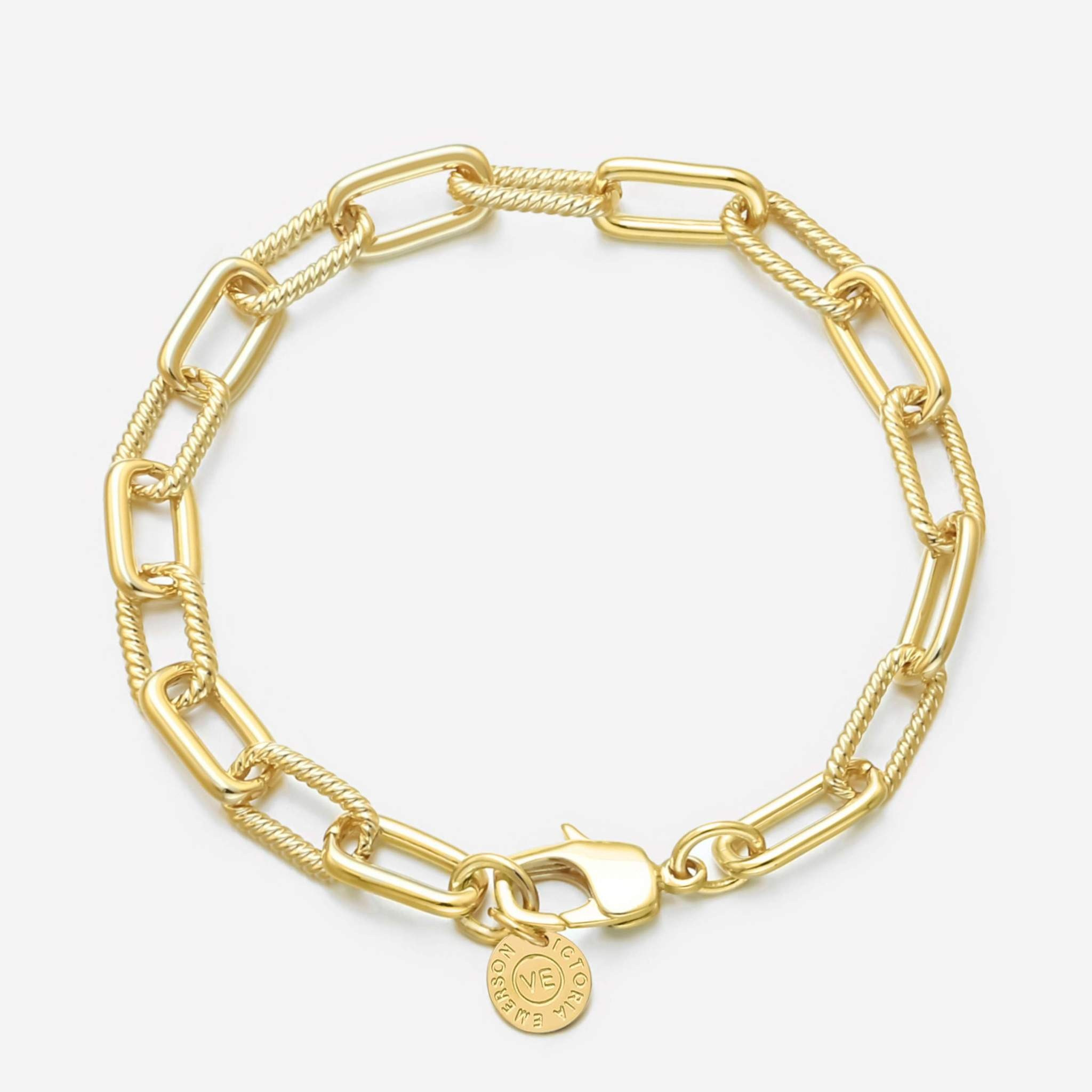 Oleander Textured Gold Paperclip Link Bracelet | Victoria Emerson