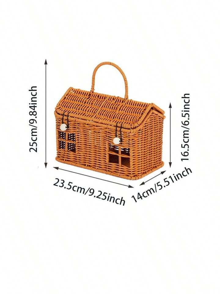 1pc Creative House Shaped Storage Basket - Vintage Woven Gift Box - Snack Storage Basket - Portable Handheld | SHEIN