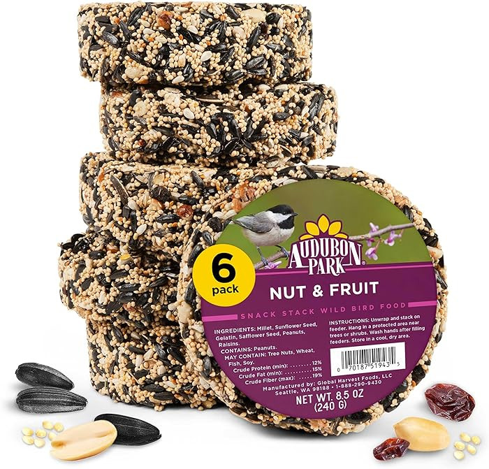 Audubon Park Nut & Fruit Snack Stack Wild Bird Food, Bird Seed Cake for Outside Feeders, 6-Pack | Amazon (US)