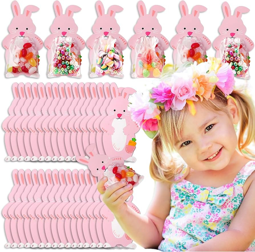 Amazon.com: BASEMMAHER 30Pcs Easter Bunny Candy Bags Spring Cartoon Rabbit Carrot Candy Paper Car... | Amazon (US)