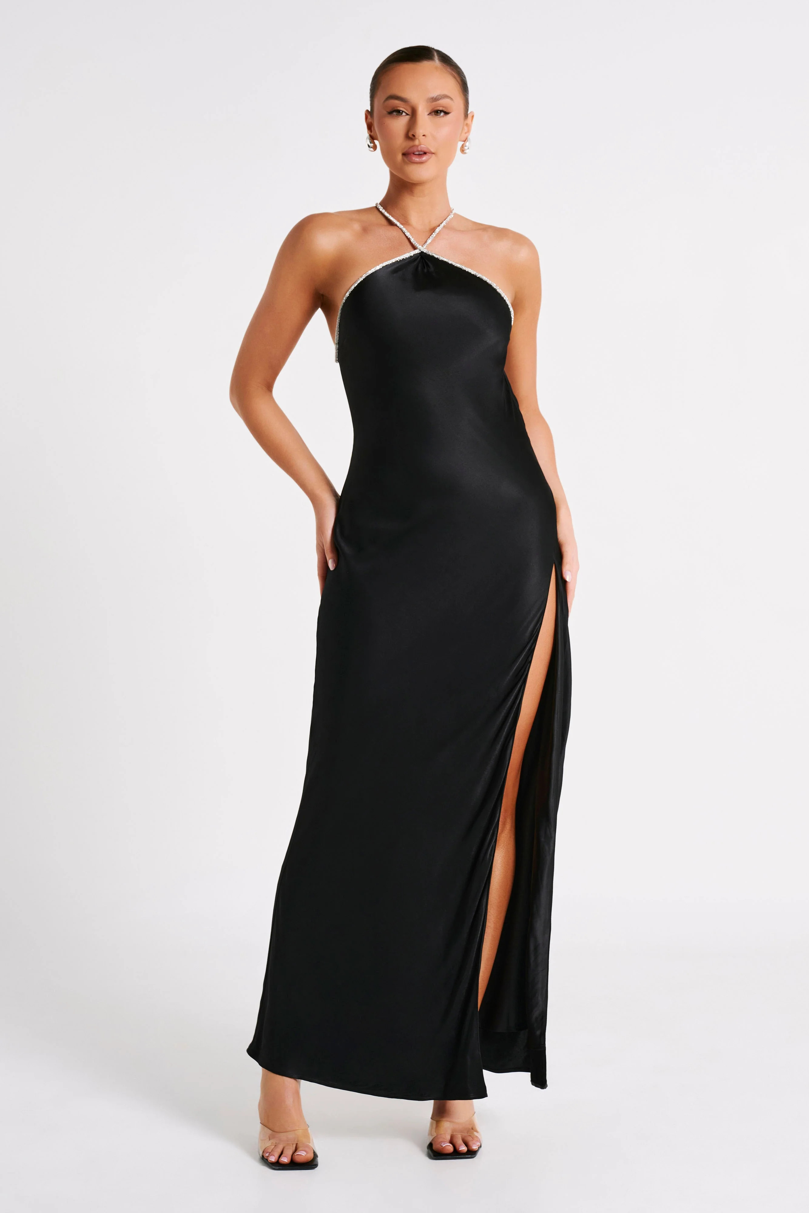 Louise Diamante Rope Maxi Dress - Black | MESHKI US