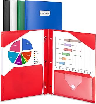 5 Pack 2-Pocket Folder with Prongs, Sooez Plastic Folders with Pockets and Prongs Including Label... | Amazon (US)