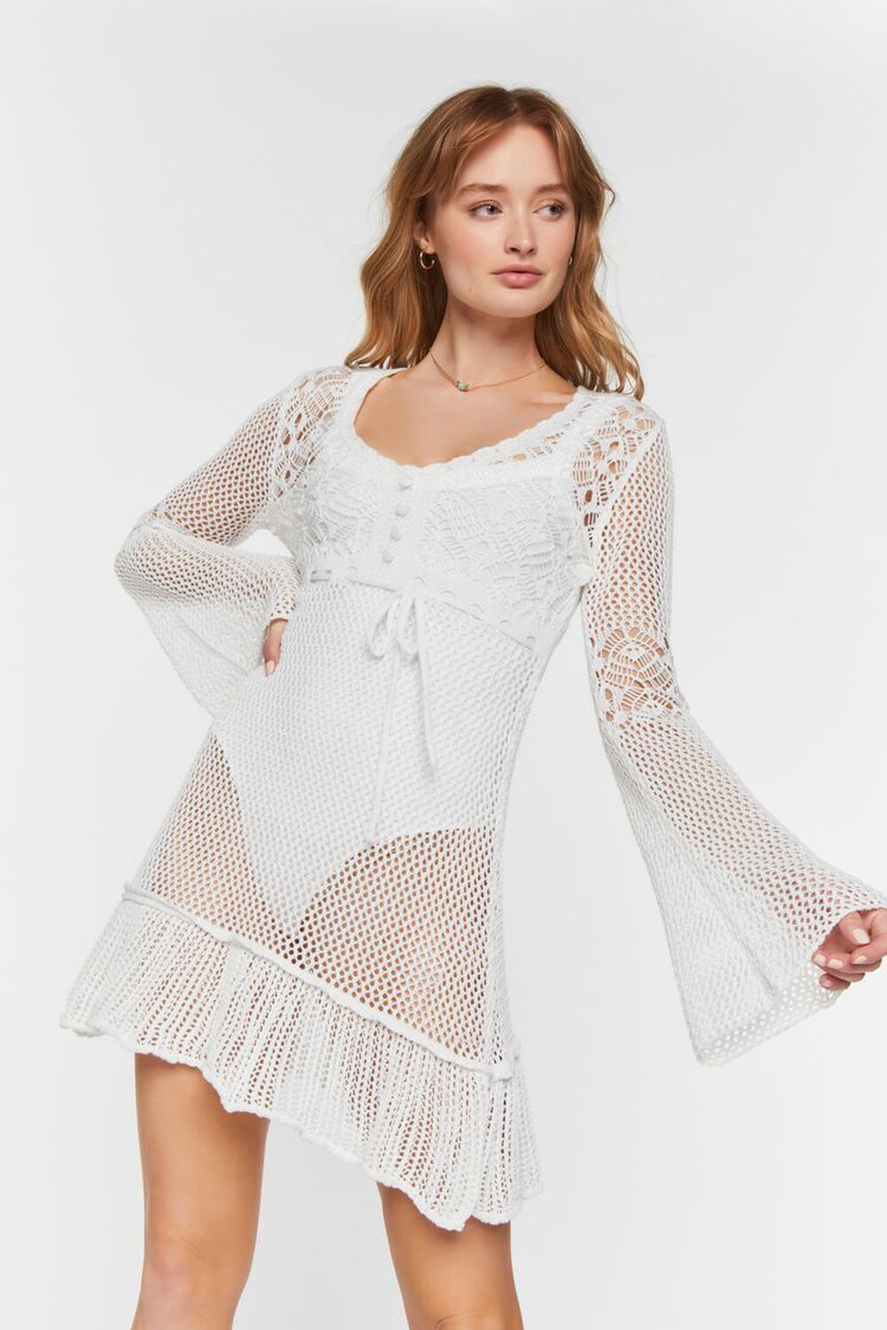 Sheer Crochet Bell-Sleeve Dress | Forever 21 (US)