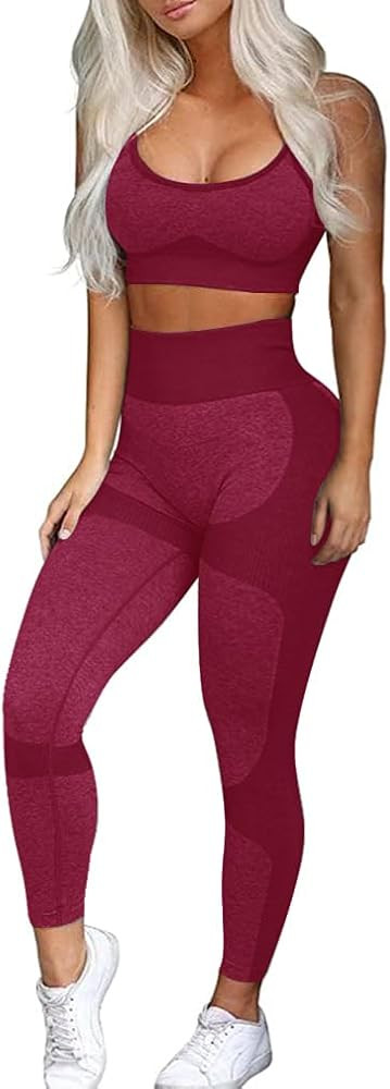 OLCHEE Women\u2019s Workout Sets 2 Piece - Seamless Yoga Leggings and Cross-Strap Sports Bra Gym ... | Amazon (US)