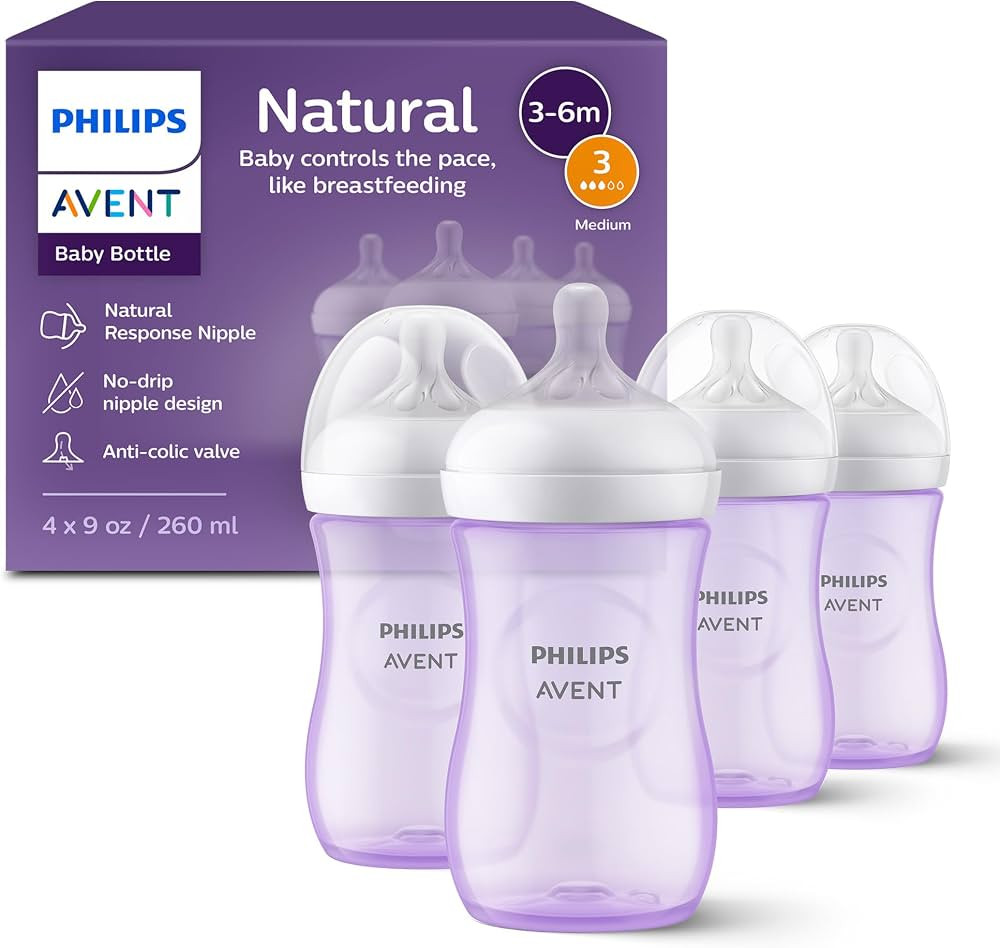 Philips Avent Natural Baby Bottles with Natural Response Nipples (Medium Flow, Flow 3), 9oz, Purp... | Amazon (US)