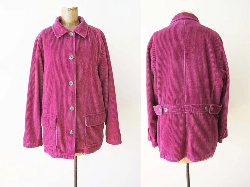 2000s LL Bean Corduroy Chore Jacket S M Magenta Pink Quilted Lined Chunky Wide Wale Cord Button U... | Etsy (US)