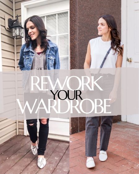 REWORK Your WARDROBE:
• peplum for muscle tee (tts)
• skinny jeans for straight jeans (size down one)
• print mules for loafers or neutral mules 
• tailored denim for oversized shacket

#LTKstyletip