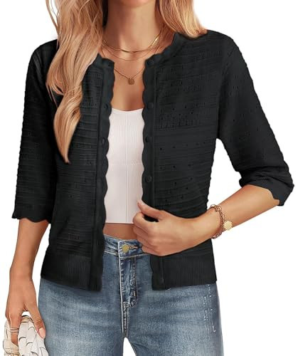 GRACE KARIN Womens Short Sleeve Black Cardigan Sweater, Lightweight Cropped Cardigan Trendy, Dressy Casual Button Up Bolero | Amazon (US)