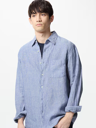 Men's Premium Linen Shirt Striped Blue XL UNIQLO US | UNIQLO (US)