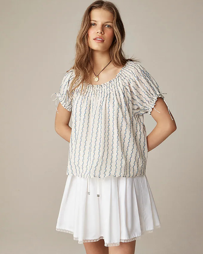 Smocked ruffle-trim top in blue daisy print | J. Crew US