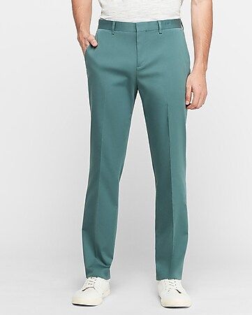 Slim Teal Solid Cotton-blend Performance Suit Pant | Express