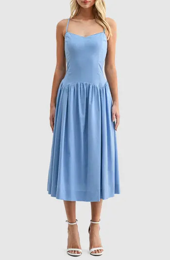 All in Favor Drop Waist Cotton & Linen Midi Dress | Nordstrom | Nordstrom