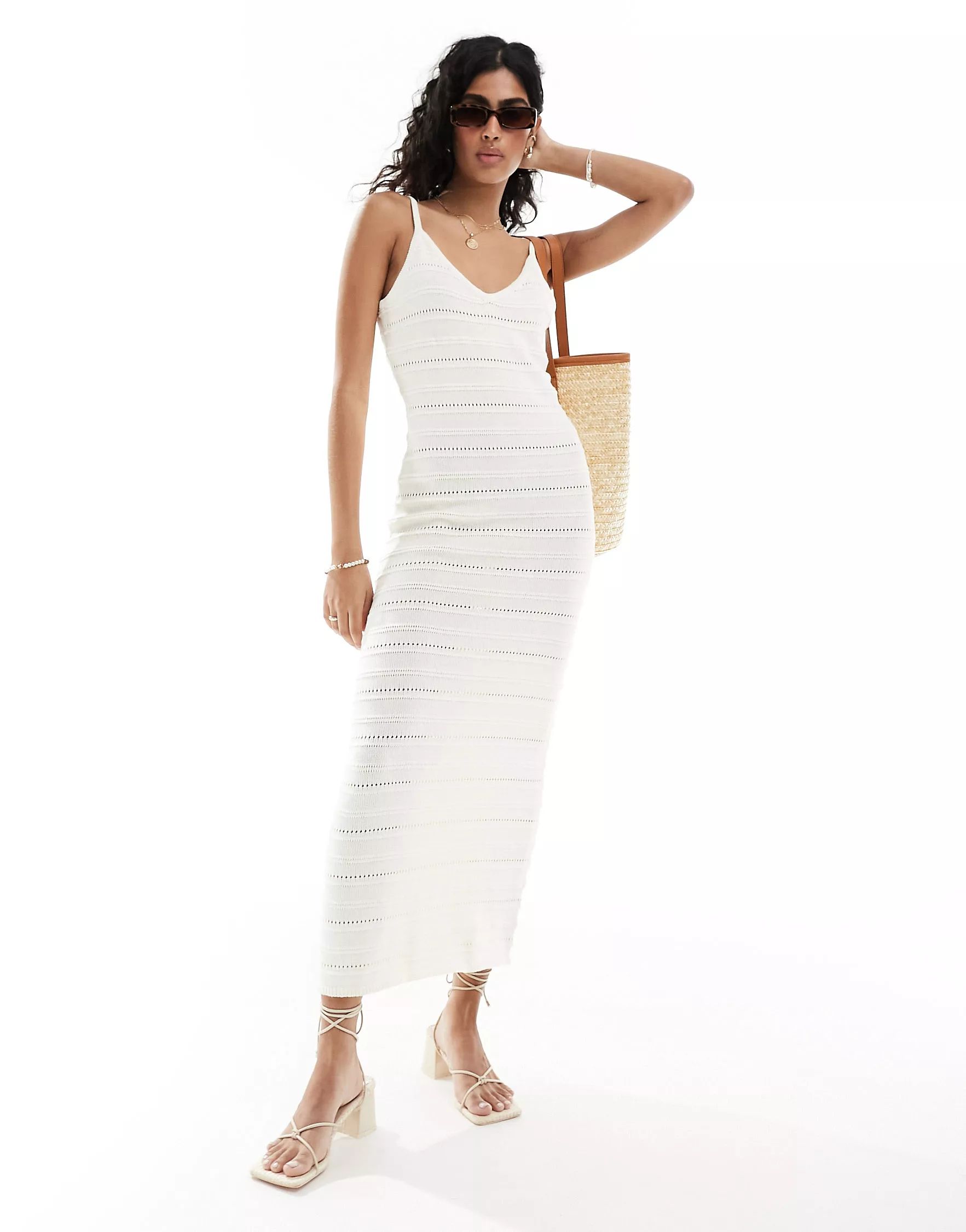 4th & Reckless lucca knit cami maxi beach dress in cream | ASOS (Global)