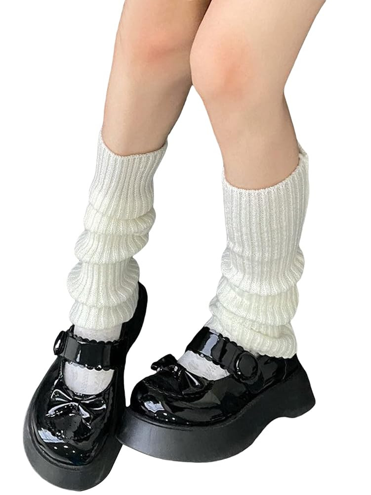Verdusa Women's Harajuku Leg Warmers Y2K Solid Rib Knit Long Socks | Amazon (US)